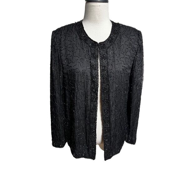 Laurence Kazar Vintage Long Sleeve Fully  Beaded Silk Evening Jacket Formal Smal - Picture 1 of 5